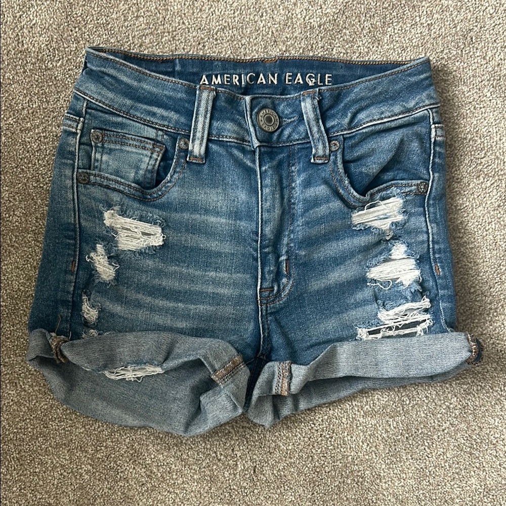 American Eagle Outfitters Blue Jean Shorts Distressed Style